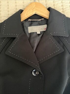 Utex Black Women's Blazer Jacket with Contrast Stitching